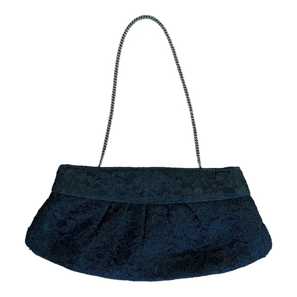 WHBM Womens Lace and Jewel Evening Bag Clutch Chain Strap Black Holiday - Picture 3 of 6